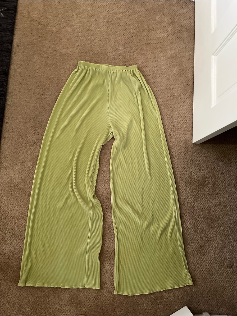 Lime Green Wide Leg Ribbed Knit Pants